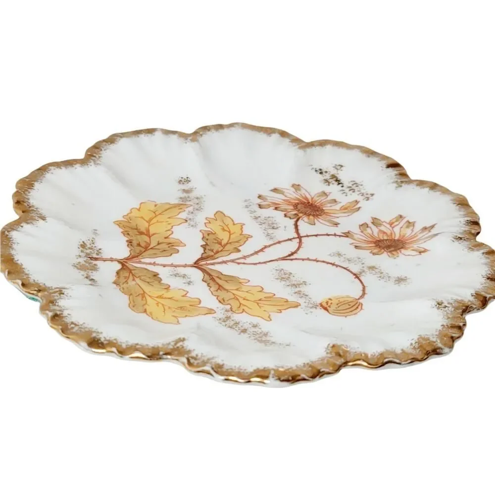 Vtg Marx & Gutherz Carlsbad Austria Fluted Edges HandPainted Floral Trinket Dish